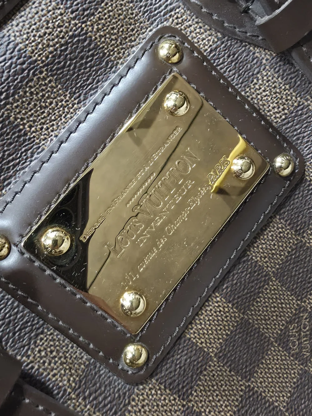 Louis Vuitton Brown Damier Ebene Satchel with Red Interior and Gold Hardware